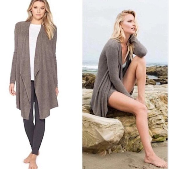 Barefoot Dreams Cozy Lite Bamboo Chic Calypso Drape Front Cardigan - Picture 1 of 6